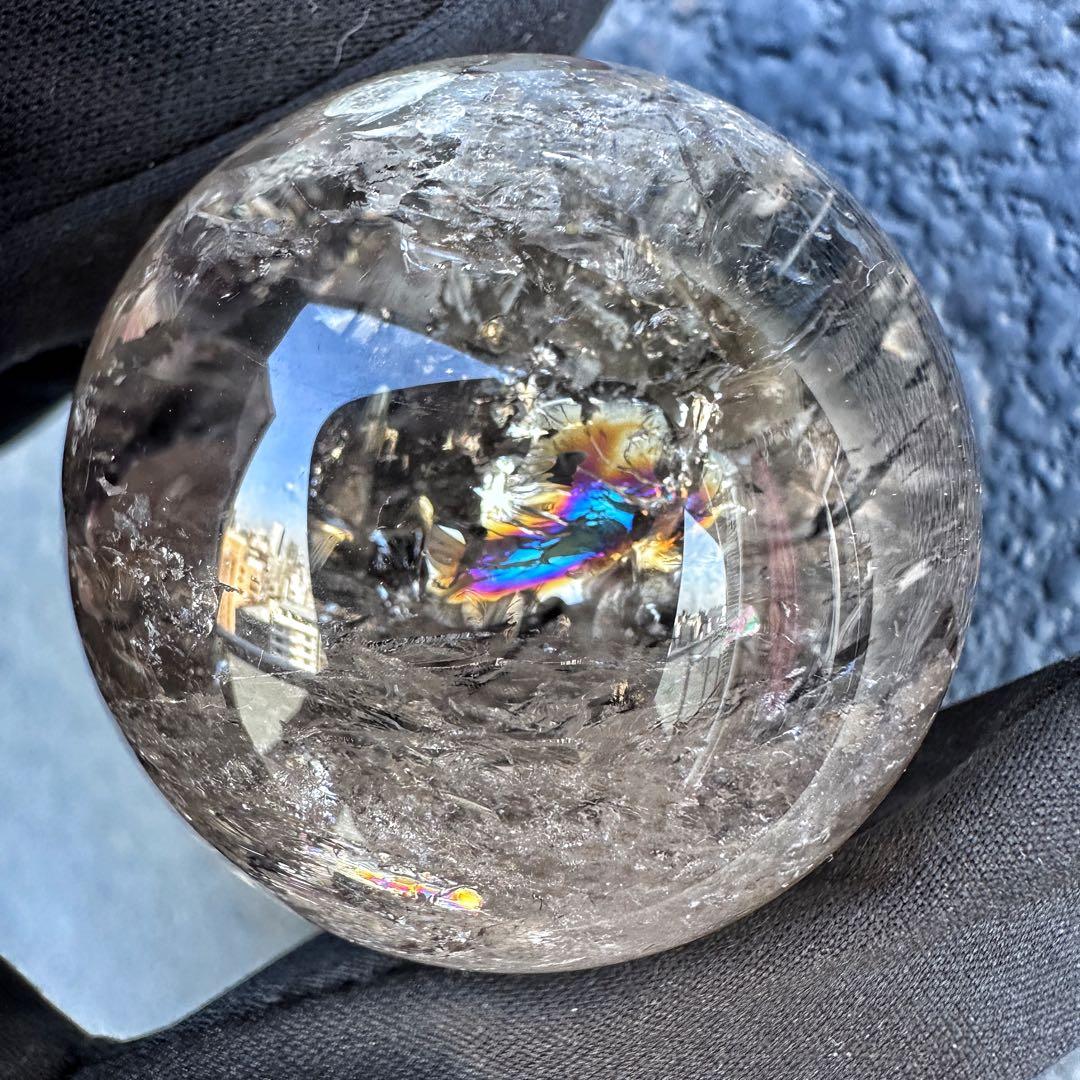 爆アレ❗️ 開運 魔除 ❗️レインボー☆スモーキークォーツ丸玉☆天然石A1290