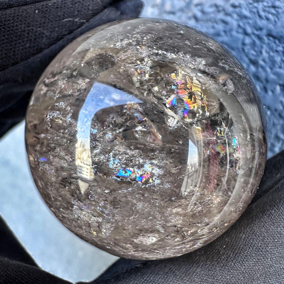 爆アレ❗️ 開運 魔除 ❗️レインボー☆スモーキークォーツ丸玉☆天然石A1290