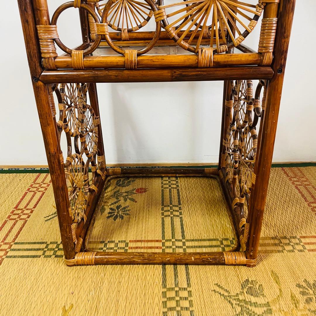 昭和レトロ ラタン 籐 ガラス 飾り棚 チェスト ヴィンテージ アンティーク