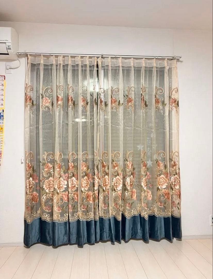 レースカーテン　2枚入り　1セット　100*200 高級　刺繍　オーダーカーテン