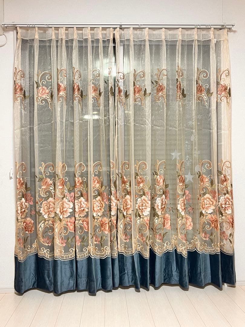 レースカーテン　2枚入り　1セット　100*200 高級　刺繍　オーダーカーテン