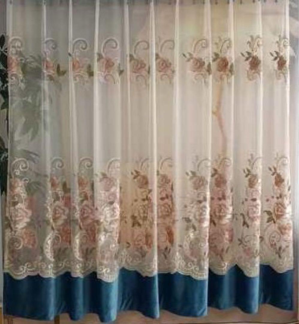 レースカーテン　2枚入り　1セット　100*200 高級　刺繍　オーダーカーテン