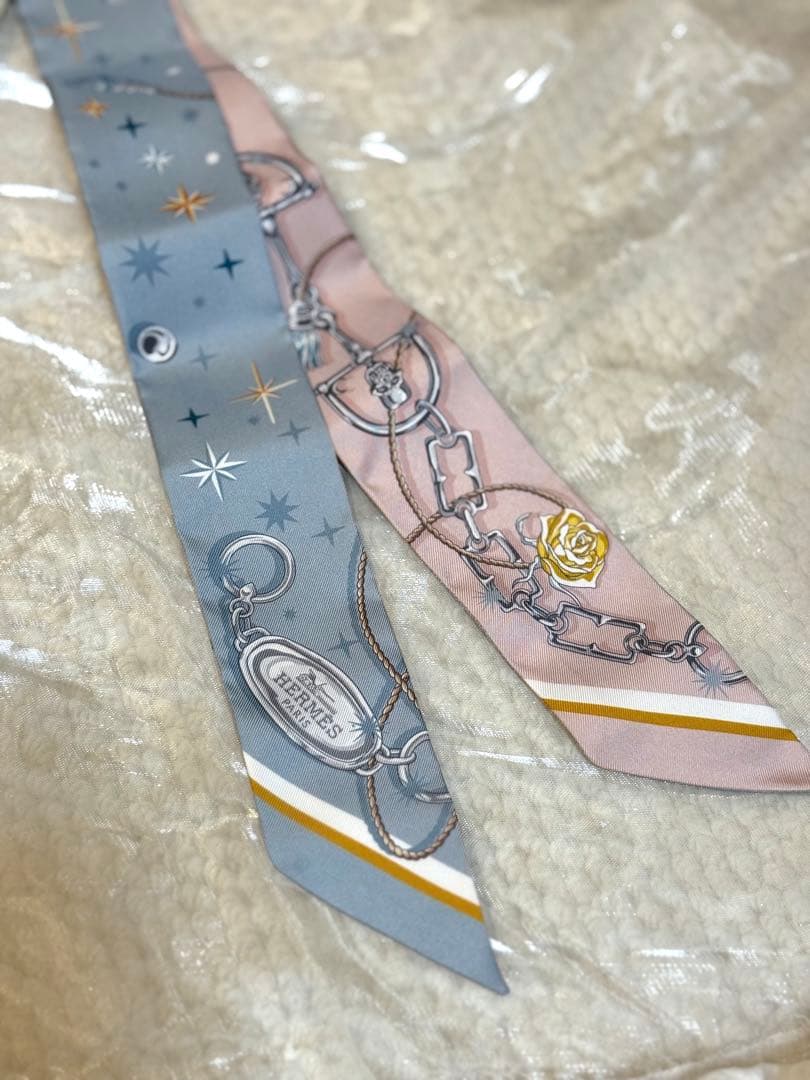 新品未使用　エルメス　ツイリー　2025年新作　セラフェット　ブルー/ローズ