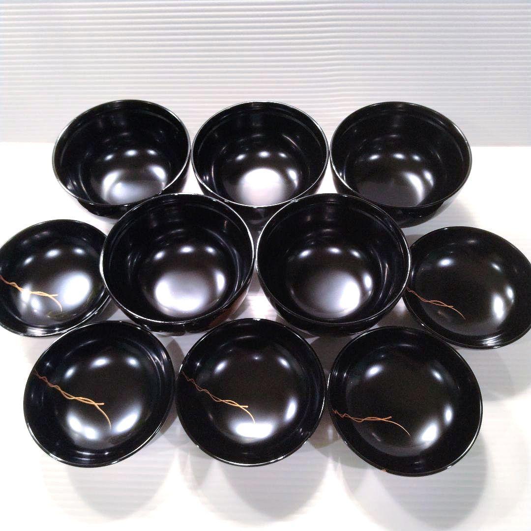 高級 山中漆器 吸椀 木硬 蓋付き 汁椀 黒金 金箔 金蒔絵 漆器 5客揃