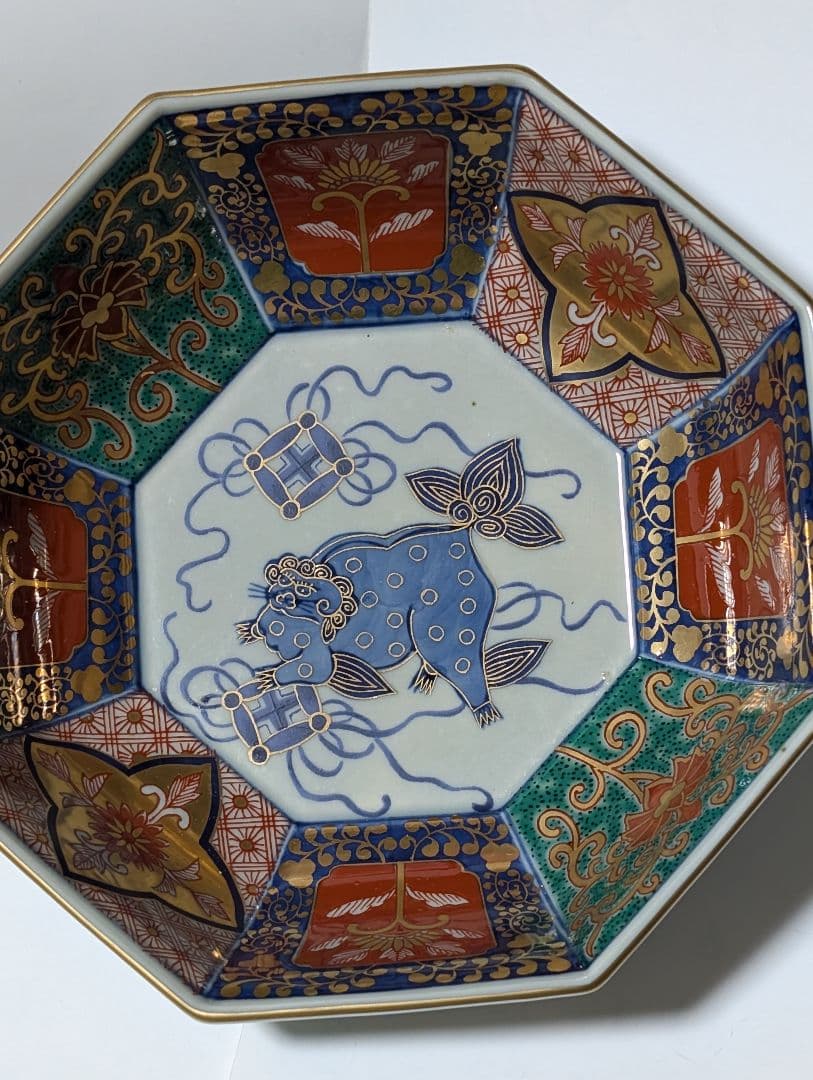 （F!!）林　九郎作　八角形の青い牛の絵皿 鉢2個セット