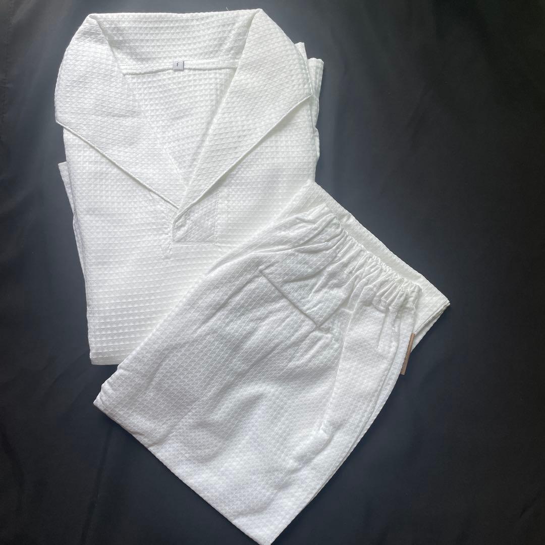 長袖　パジャマ　綿混　リラックスウェア　ホワイト　白　ユニセックス　ナハテラス