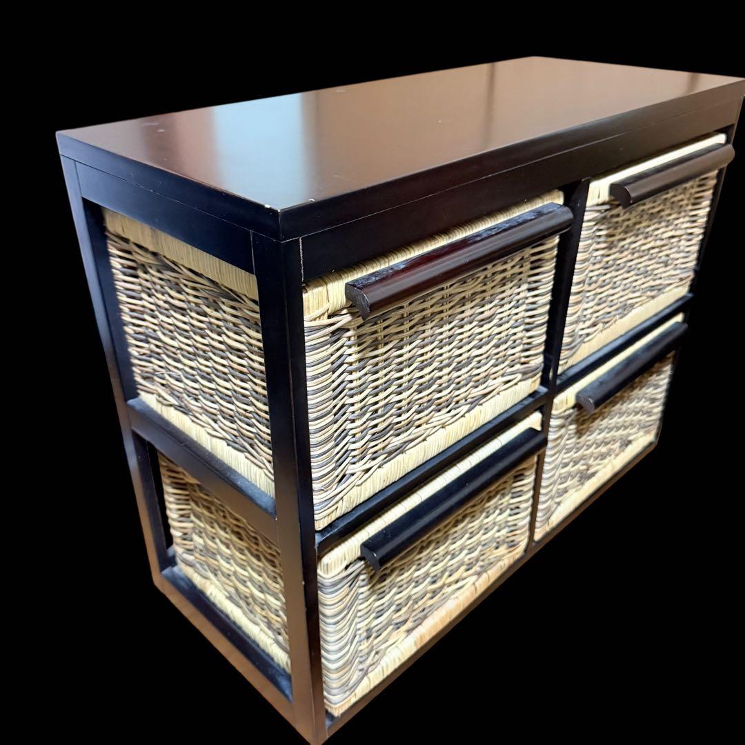 籐家具 ラタン チェスト　引き出し4個 ブラックフレーム