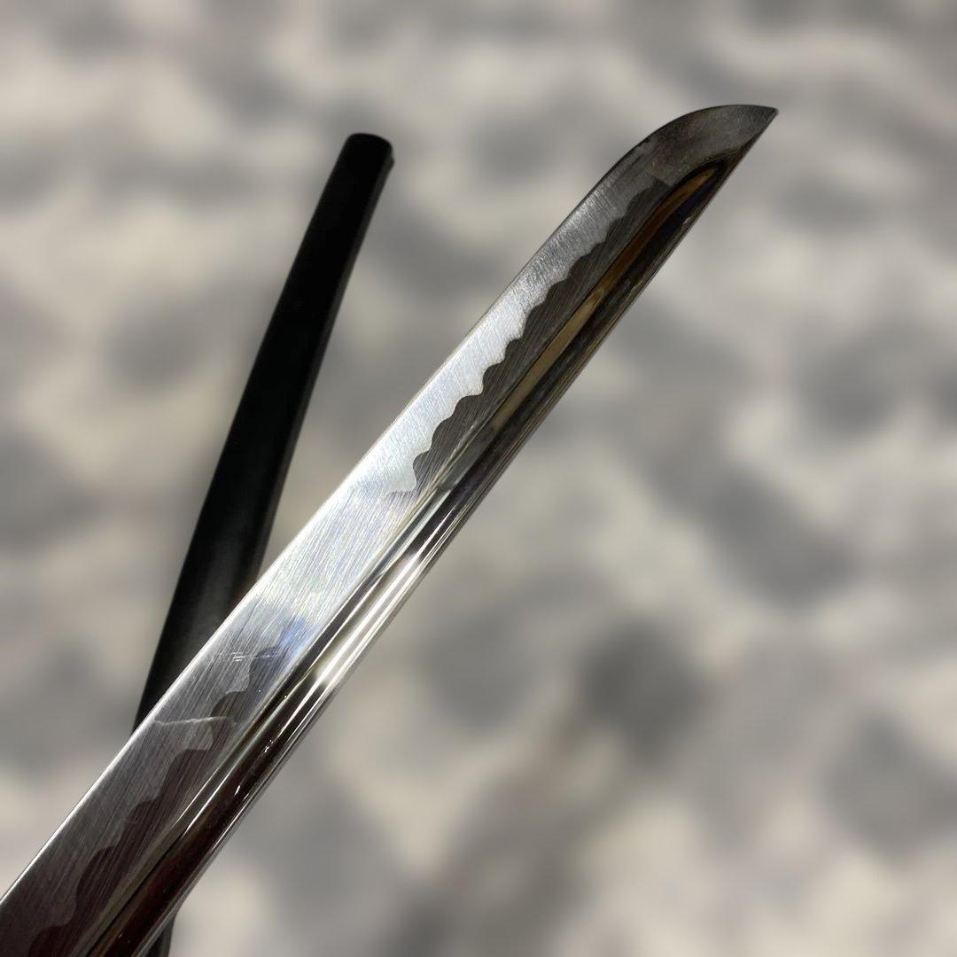 居合刀 黒柄 菊花透し丸鍔 黒木肌鞘