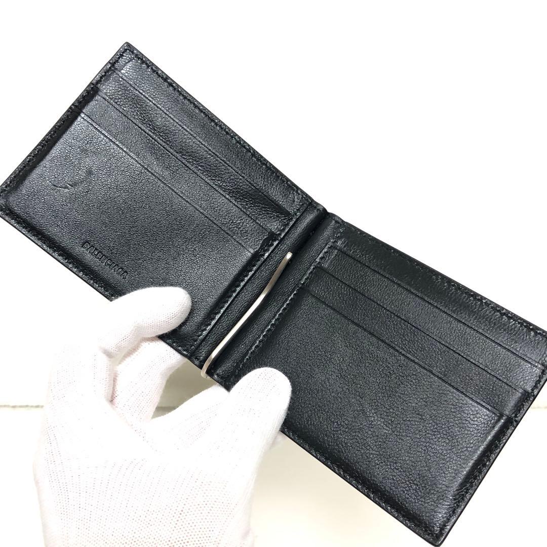 新品未使用　バレンシアガ　マネークリップ　札入れ　シボ革　レザー　黒　付属品完備