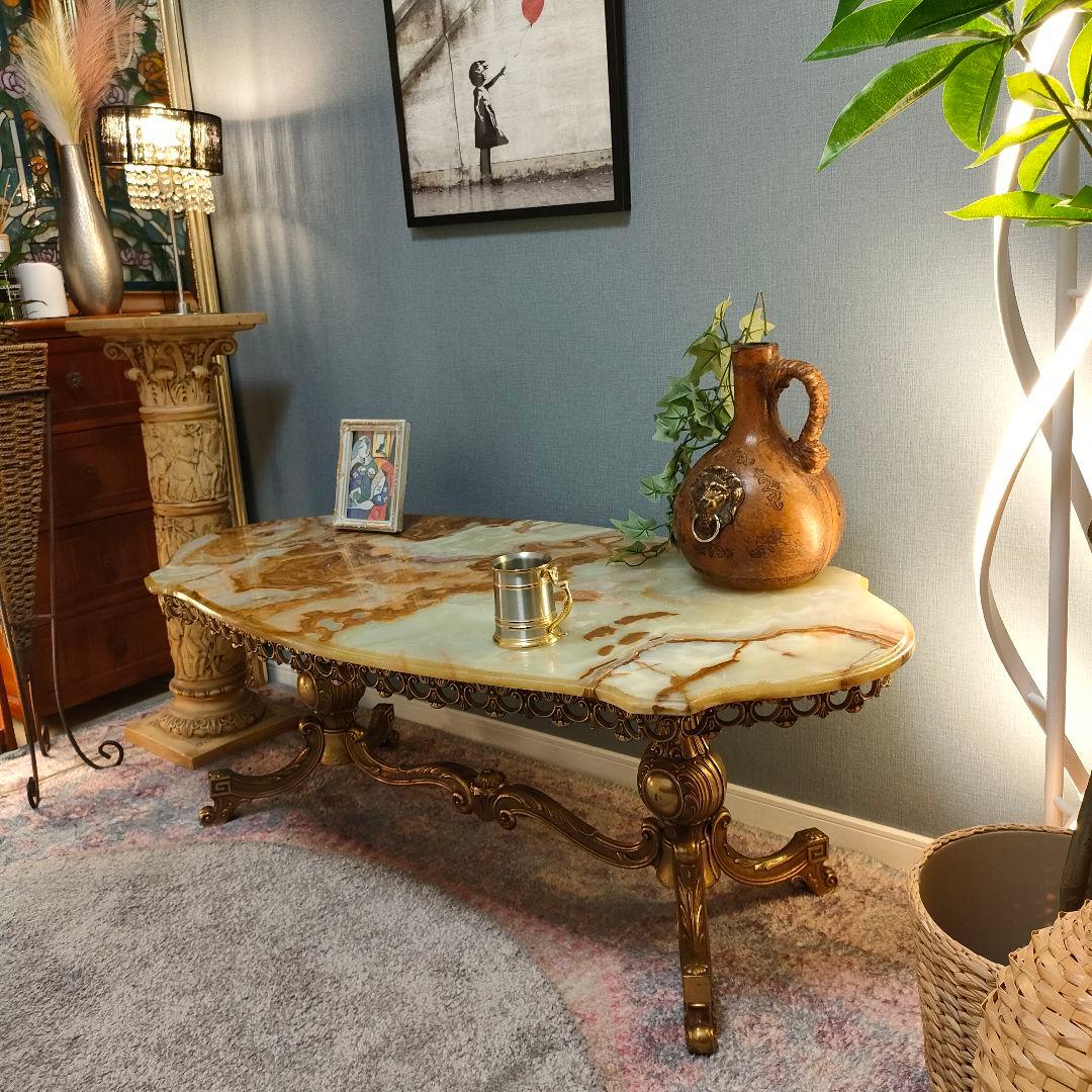 イタリアンヴィンテージ 大理石×真鍮装飾 ローテーブル