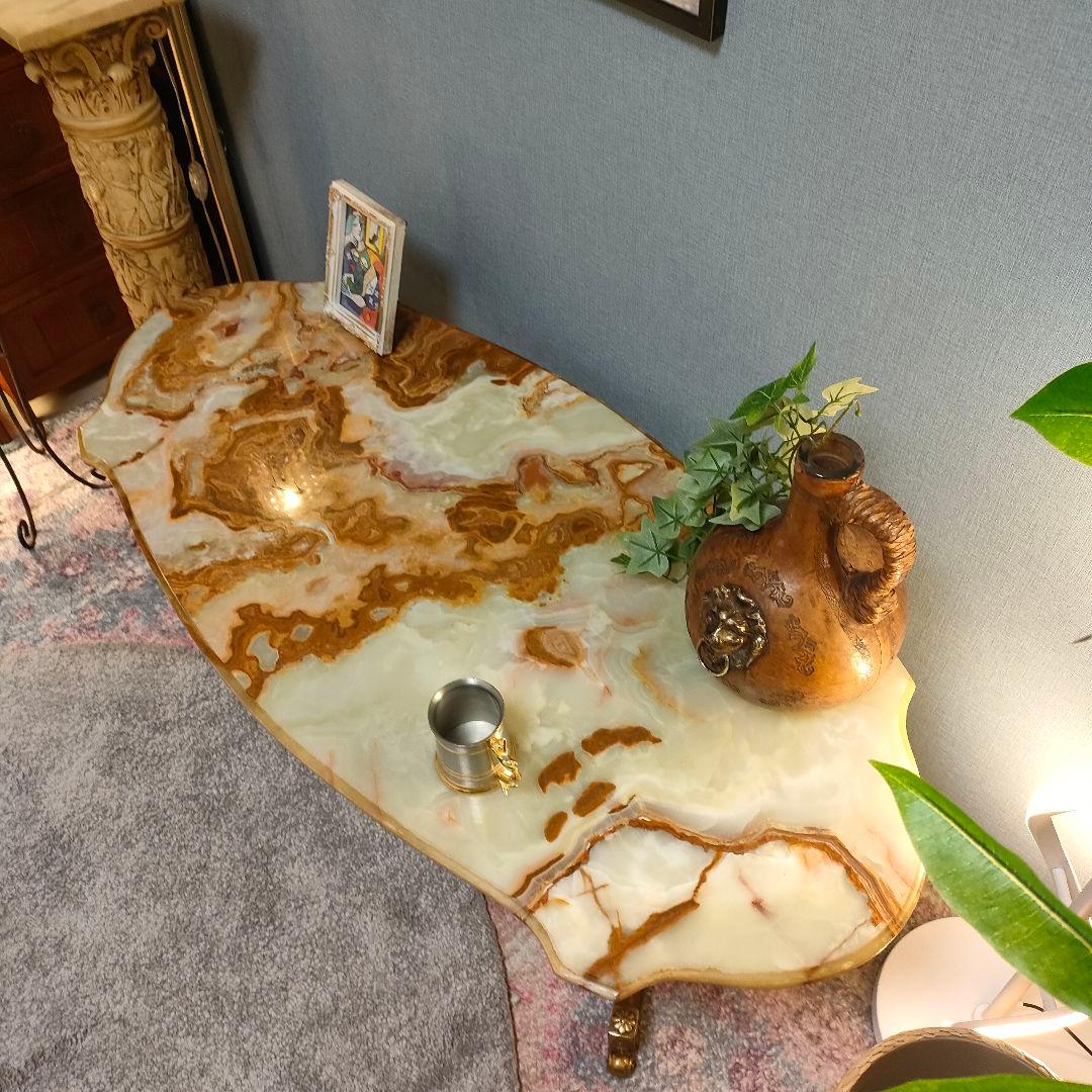 イタリアンヴィンテージ 大理石×真鍮装飾 ローテーブル