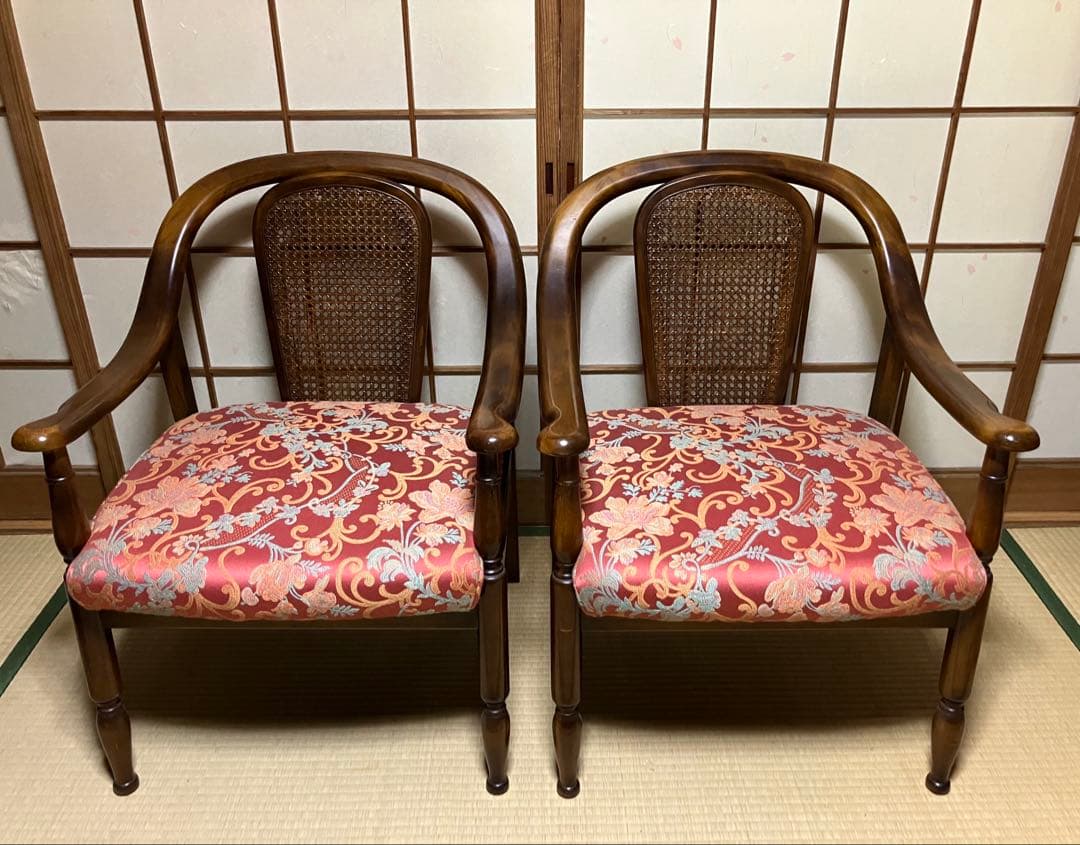 カリモク　木製ラタンチェア 2脚セット