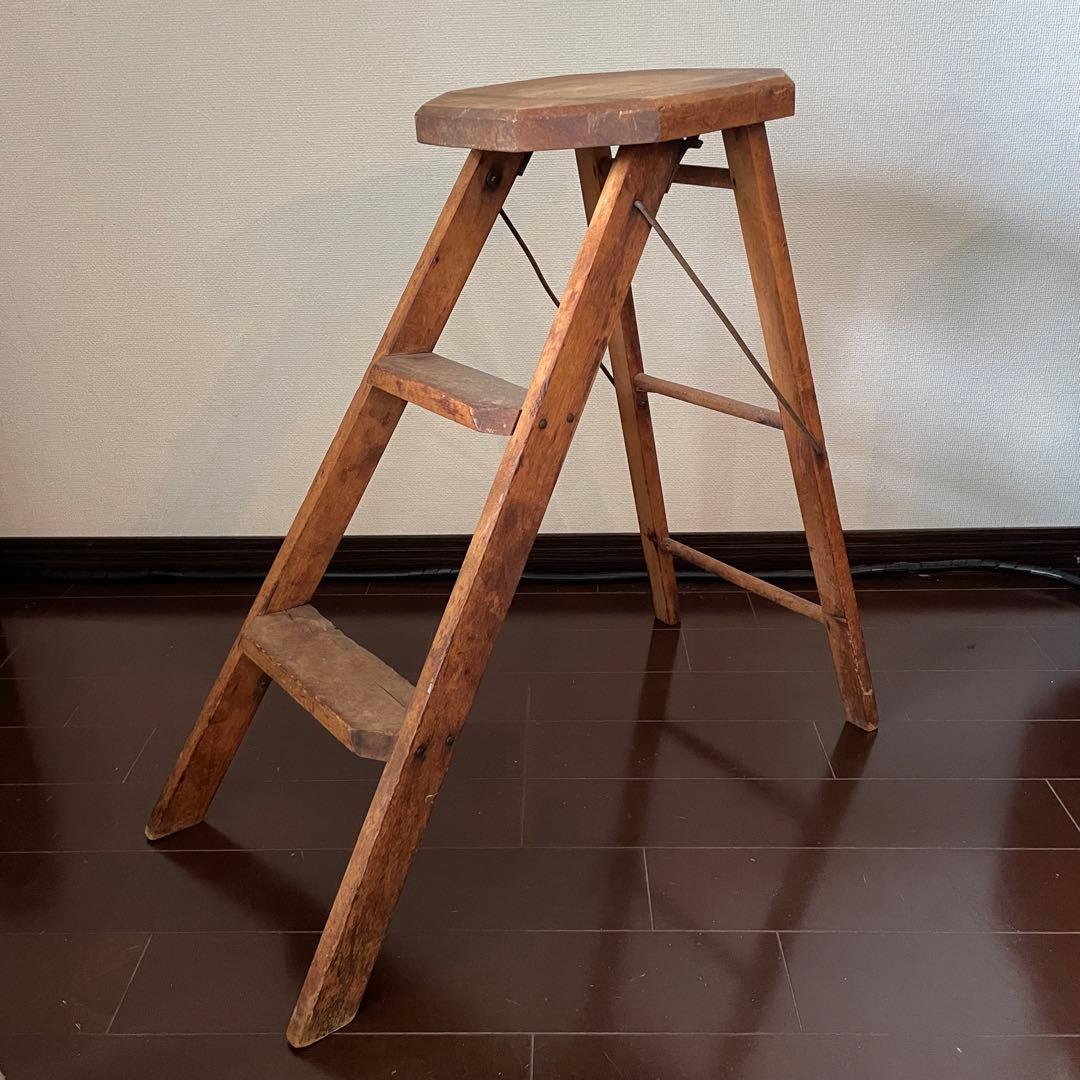 ヴィンテージ　脚立　ステップ　ラダー　木製　アンティーク