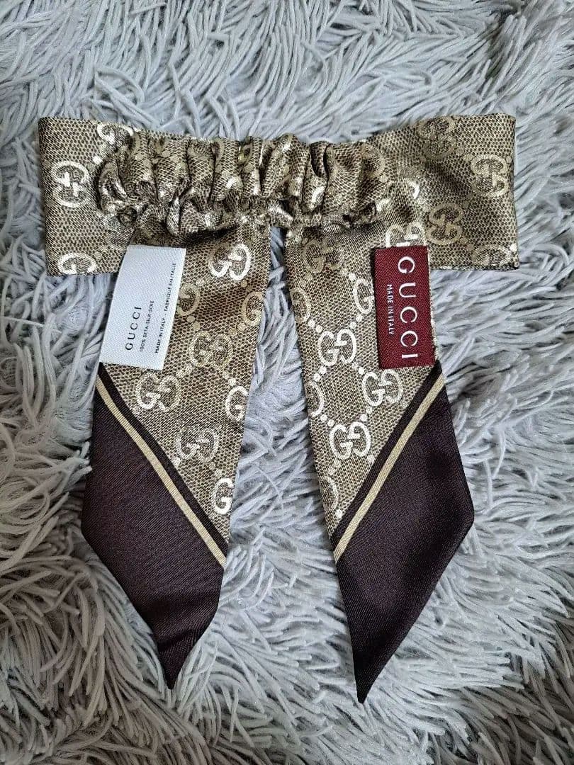 GUCCI シルク ジャガード シュシュ リボン GGキャンバス タグ付