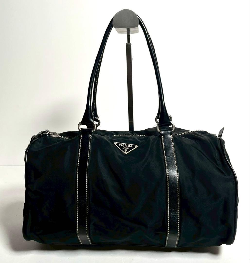 【極美品✨】プラダ　ミニボストンバッグ　肩掛け　テスートナイロン × レザー 黒