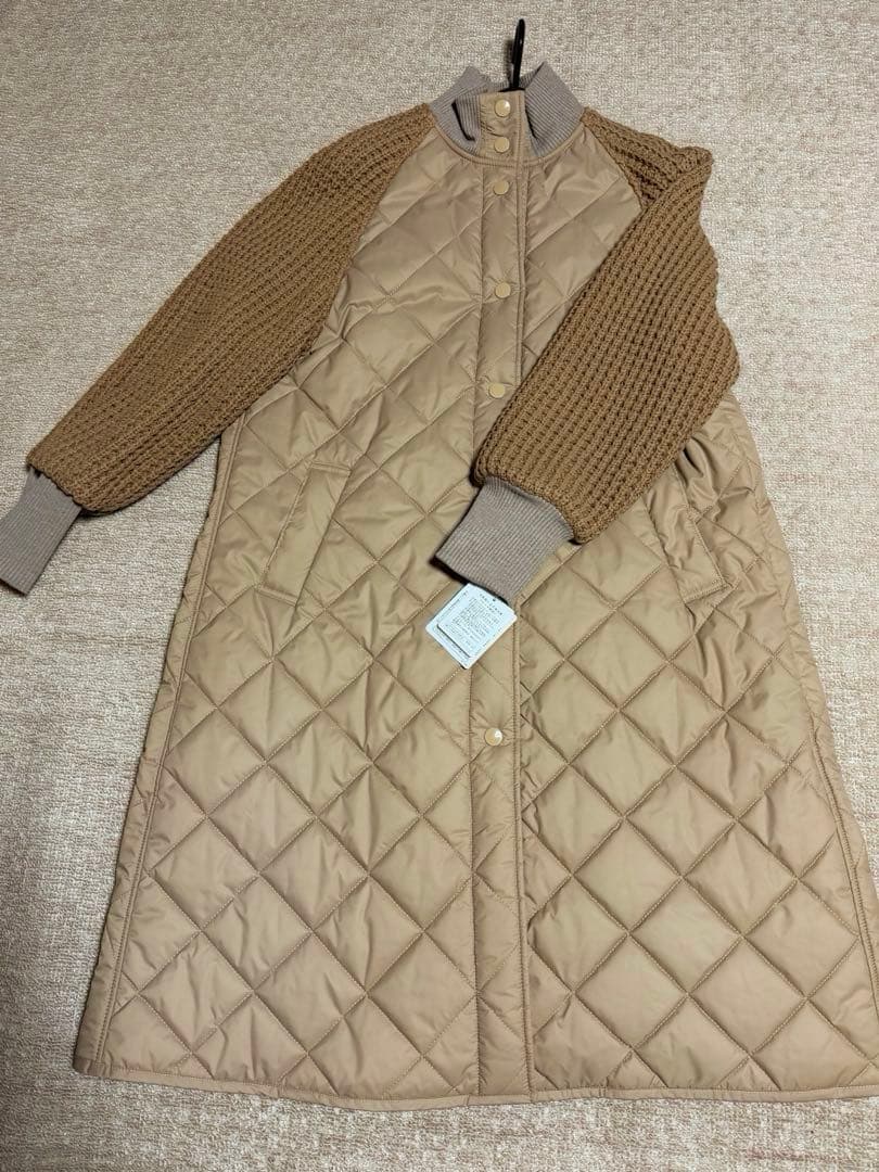 ☆新品☆Herencia ベージュ キルティングXニットスリーブ ロングコート