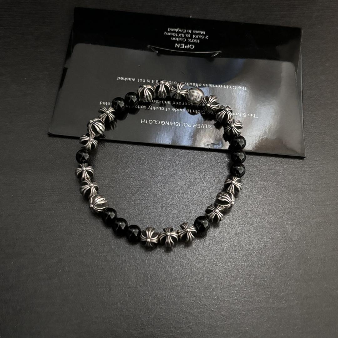 オブシディアン シルバークロスビーズブレスレット
