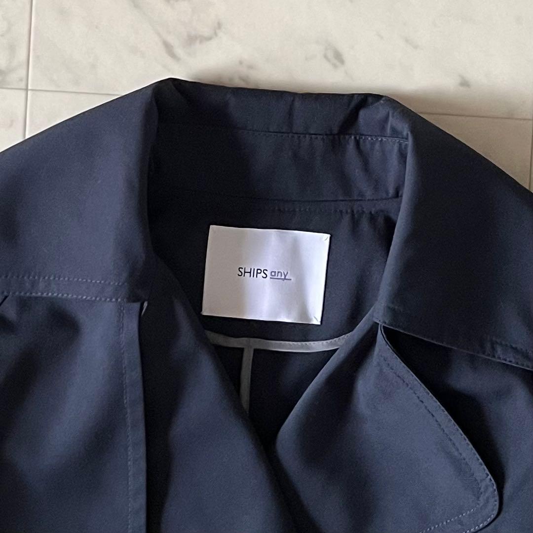 2024美品♪シップスエニィ ショートトレンチコート F 紺 ゆったり 洗える