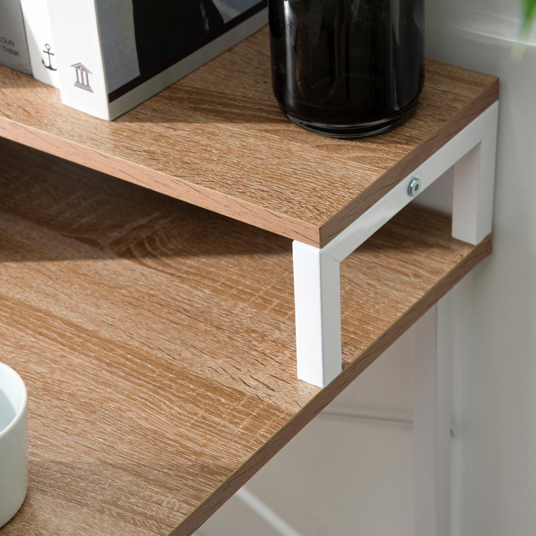 【ナチュラル】パソコンデスク キャスター付きで移動可能ラック付き