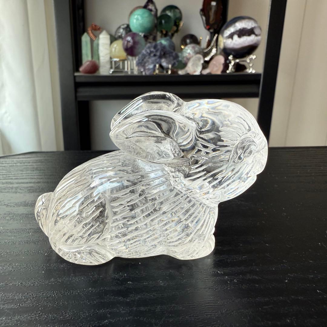 天然石水晶の兎ちゃん　置物　彫物NO.070905