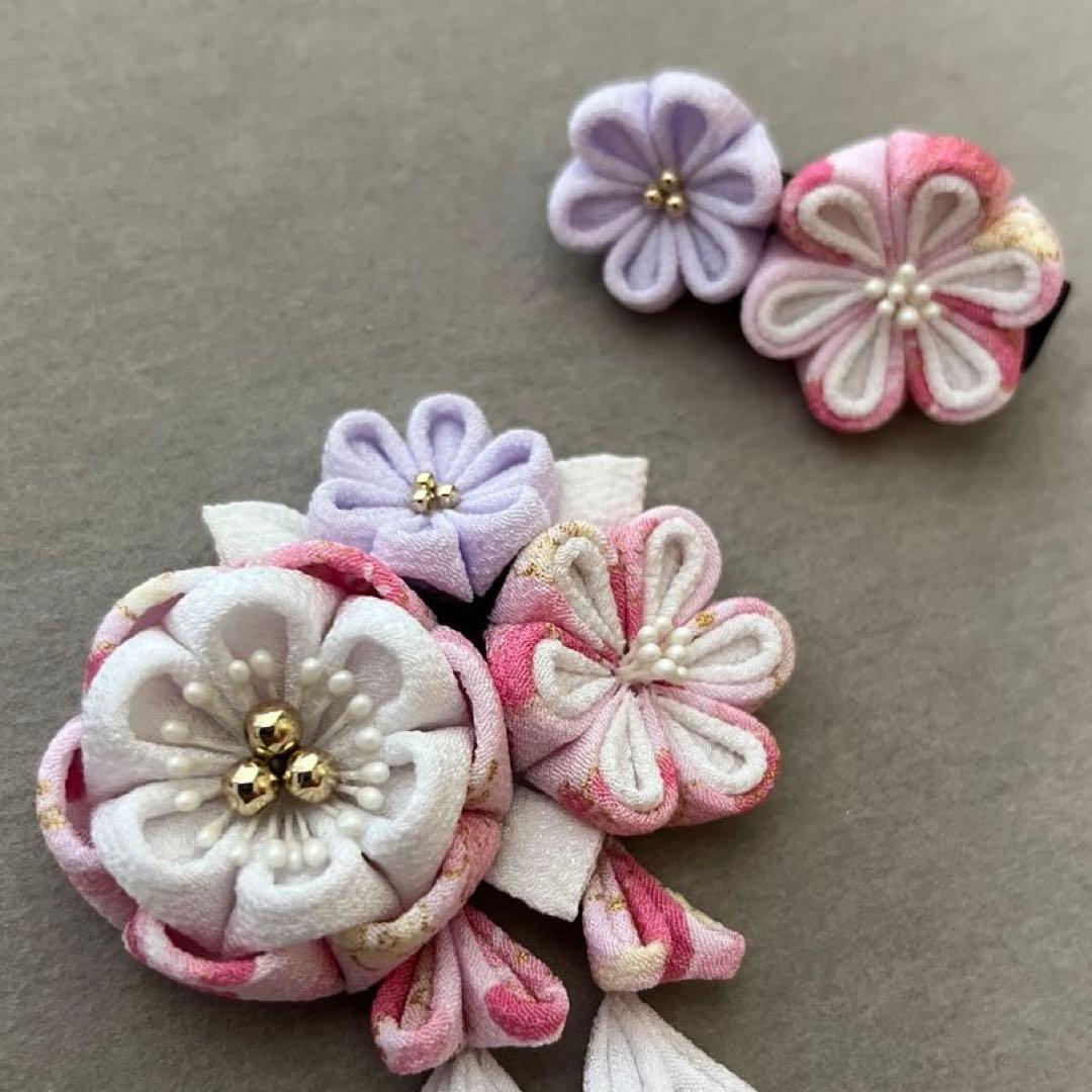 【41】つまみ細工　七五三　ピンク×ラベンダー