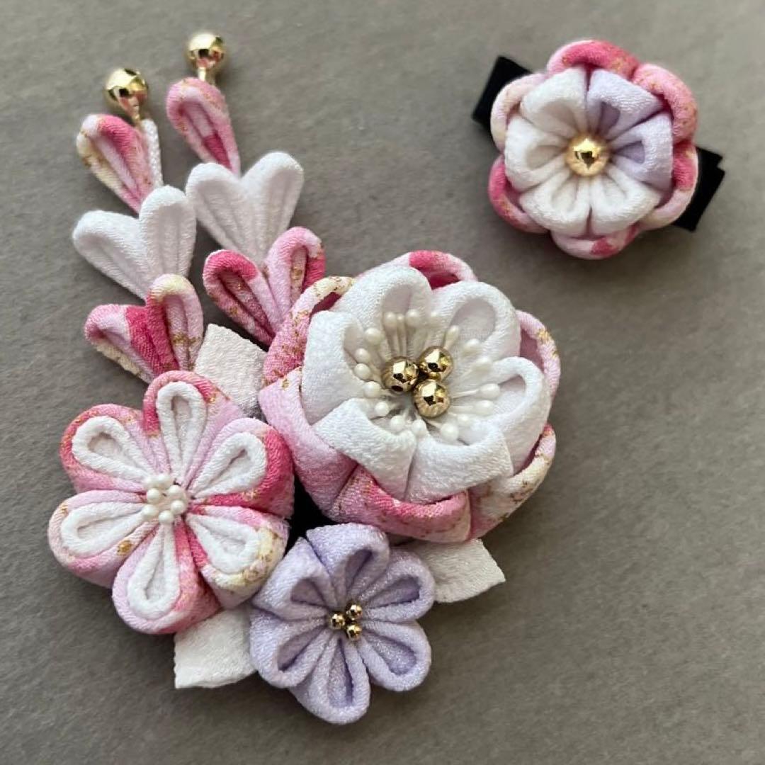 【41】つまみ細工　七五三　ピンク×ラベンダー