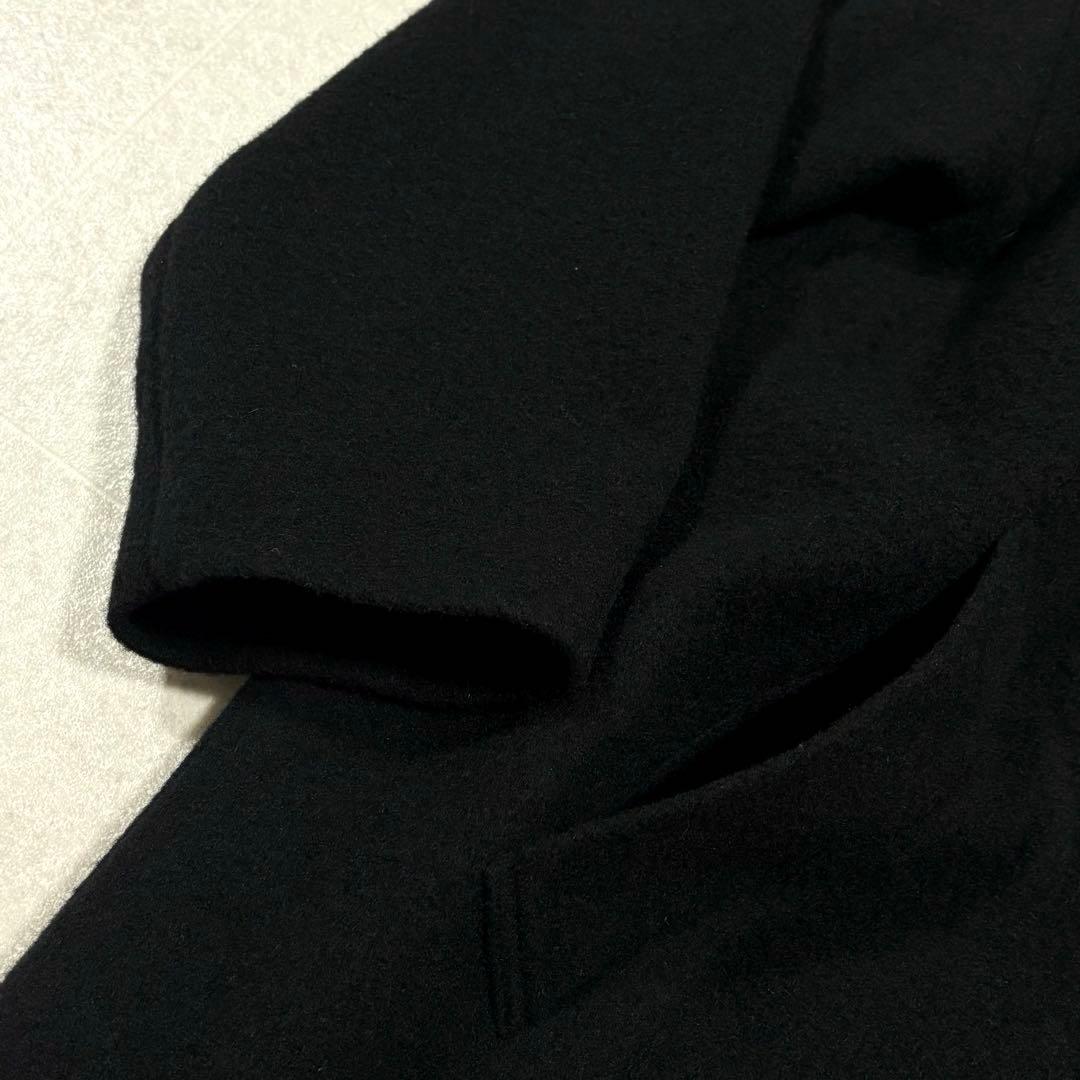 ミズイロインド　ウールブレンド　スタンドカラーコート　ロングコート　ブラック