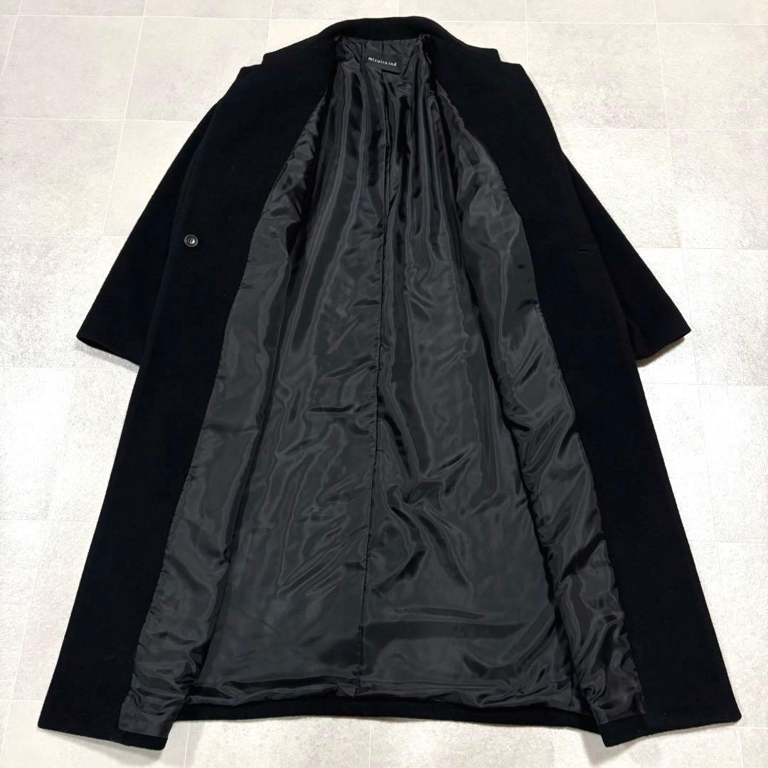 ミズイロインド　ウールブレンド　スタンドカラーコート　ロングコート　ブラック