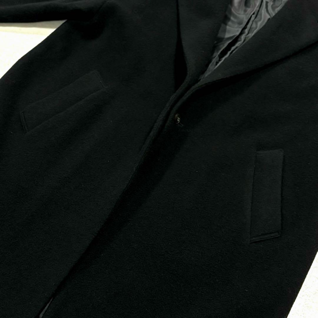 ミズイロインド　ウールブレンド　スタンドカラーコート　ロングコート　ブラック