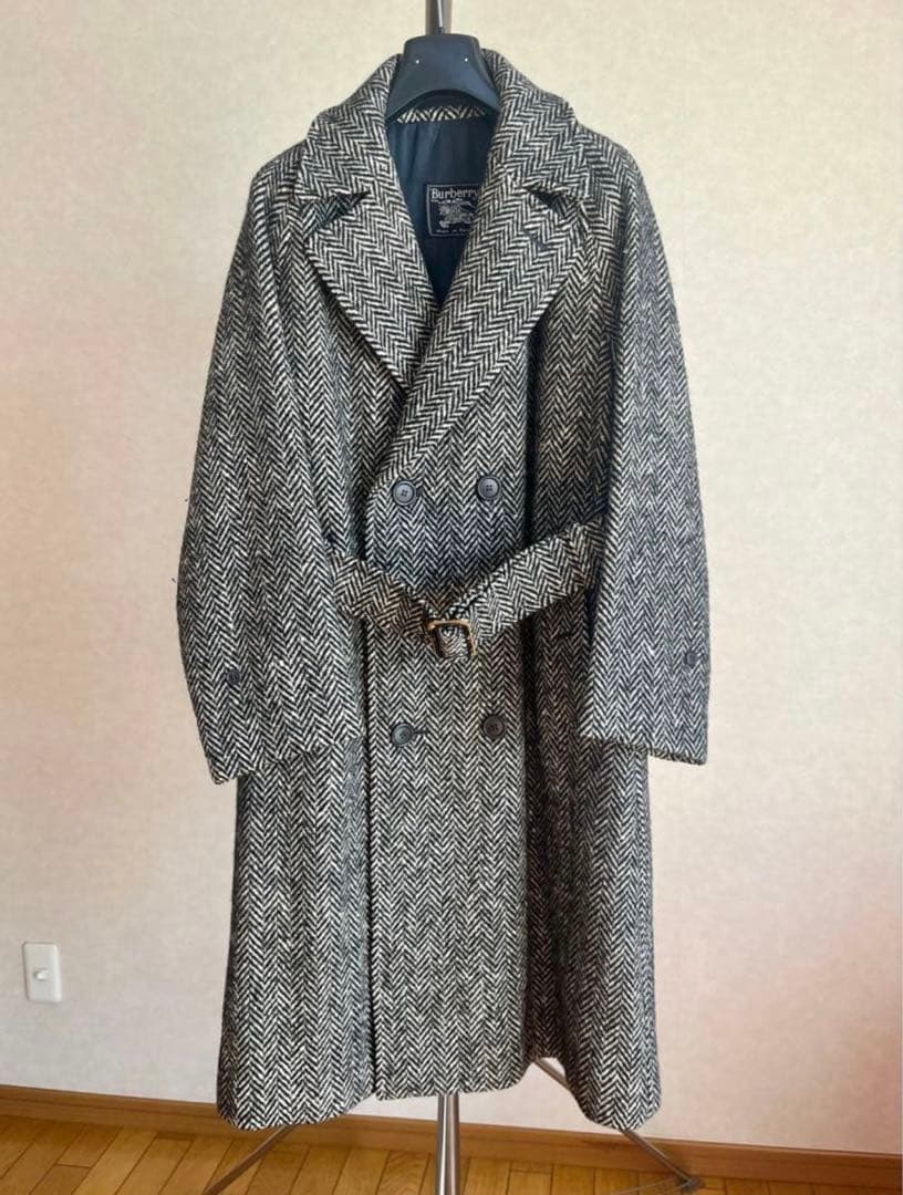 バーバリー 一枚袖 ヘリンボーン コート ツイード ダブル コート 英