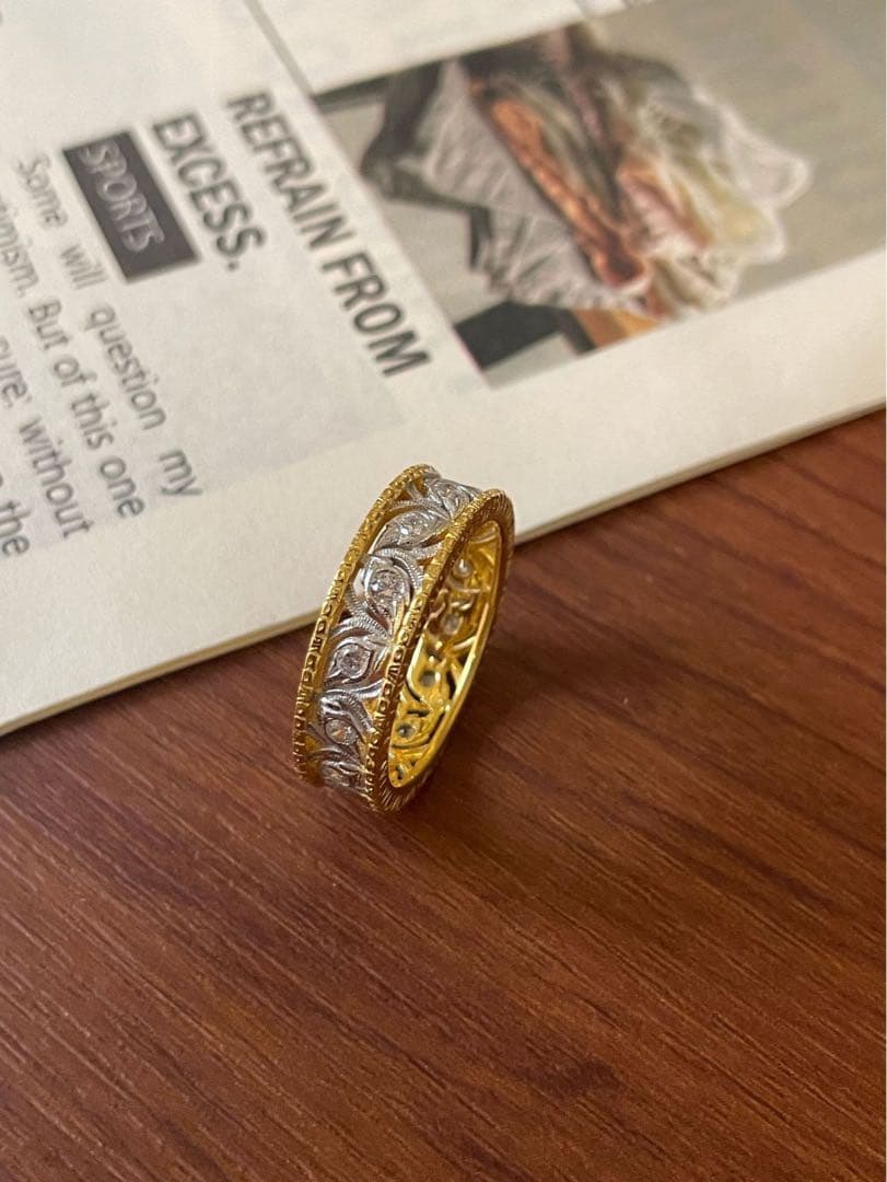 【S925純銀】ブチェラッティ風 彫金ワイドリング／クラシックアンティーク