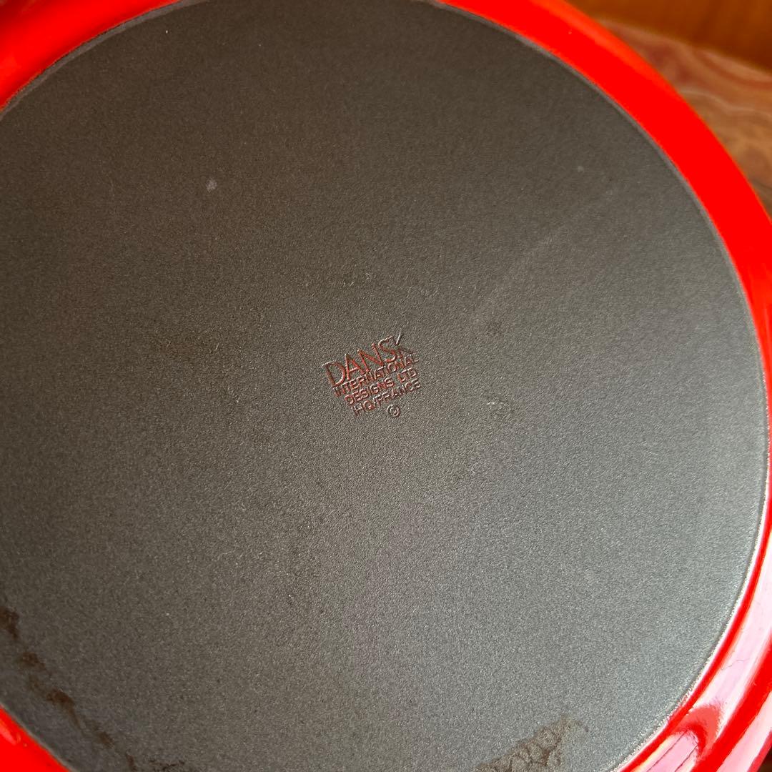 161◆DANKS 中型22cm 両手鍋　赤いホーロー　鍋　蓋付