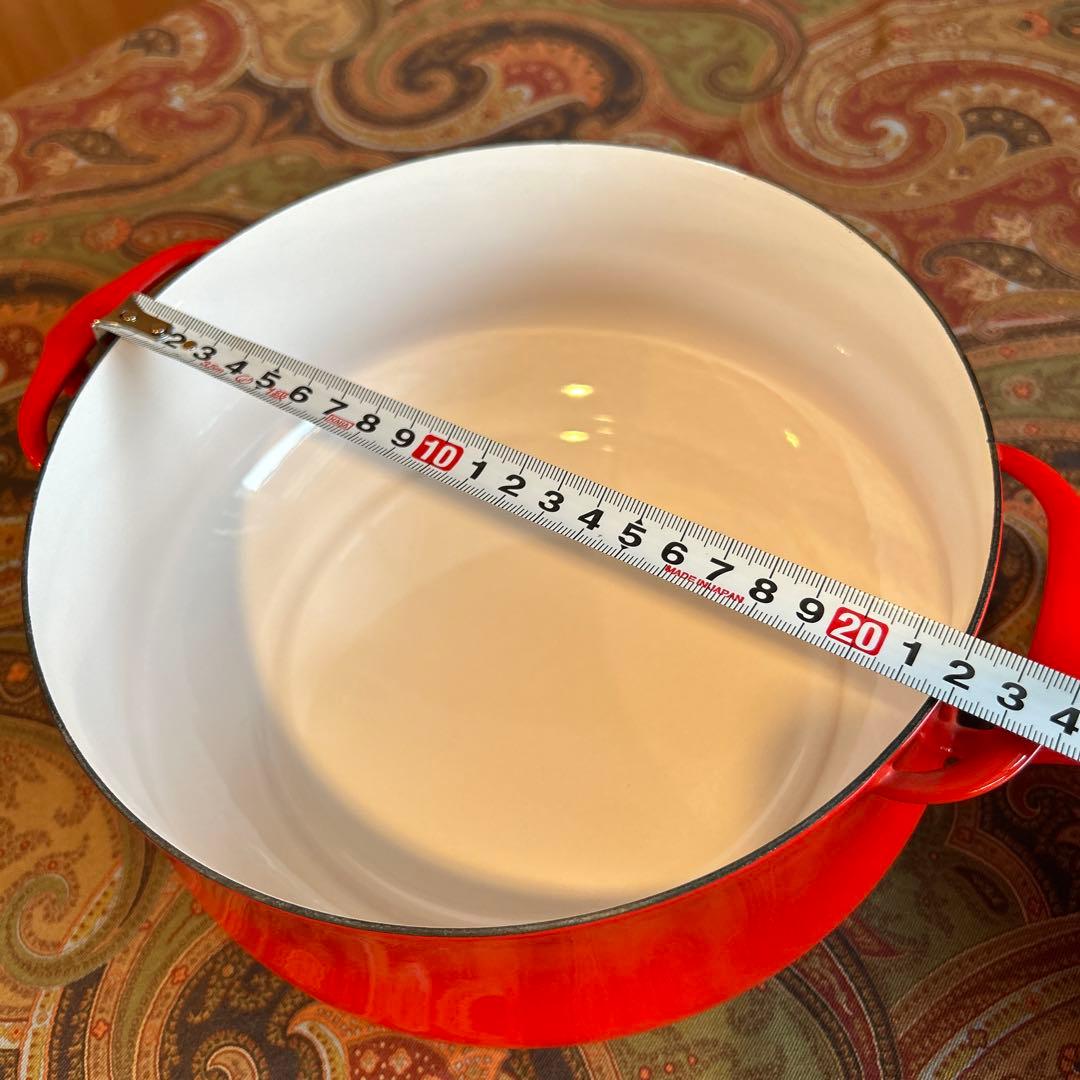 161◆DANKS 中型22cm 両手鍋　赤いホーロー　鍋　蓋付