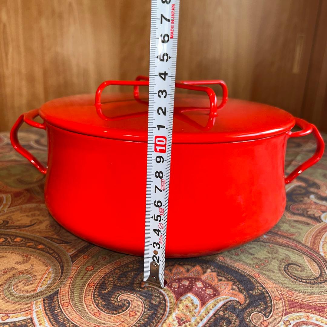 161◆DANKS 中型22cm 両手鍋　赤いホーロー　鍋　蓋付