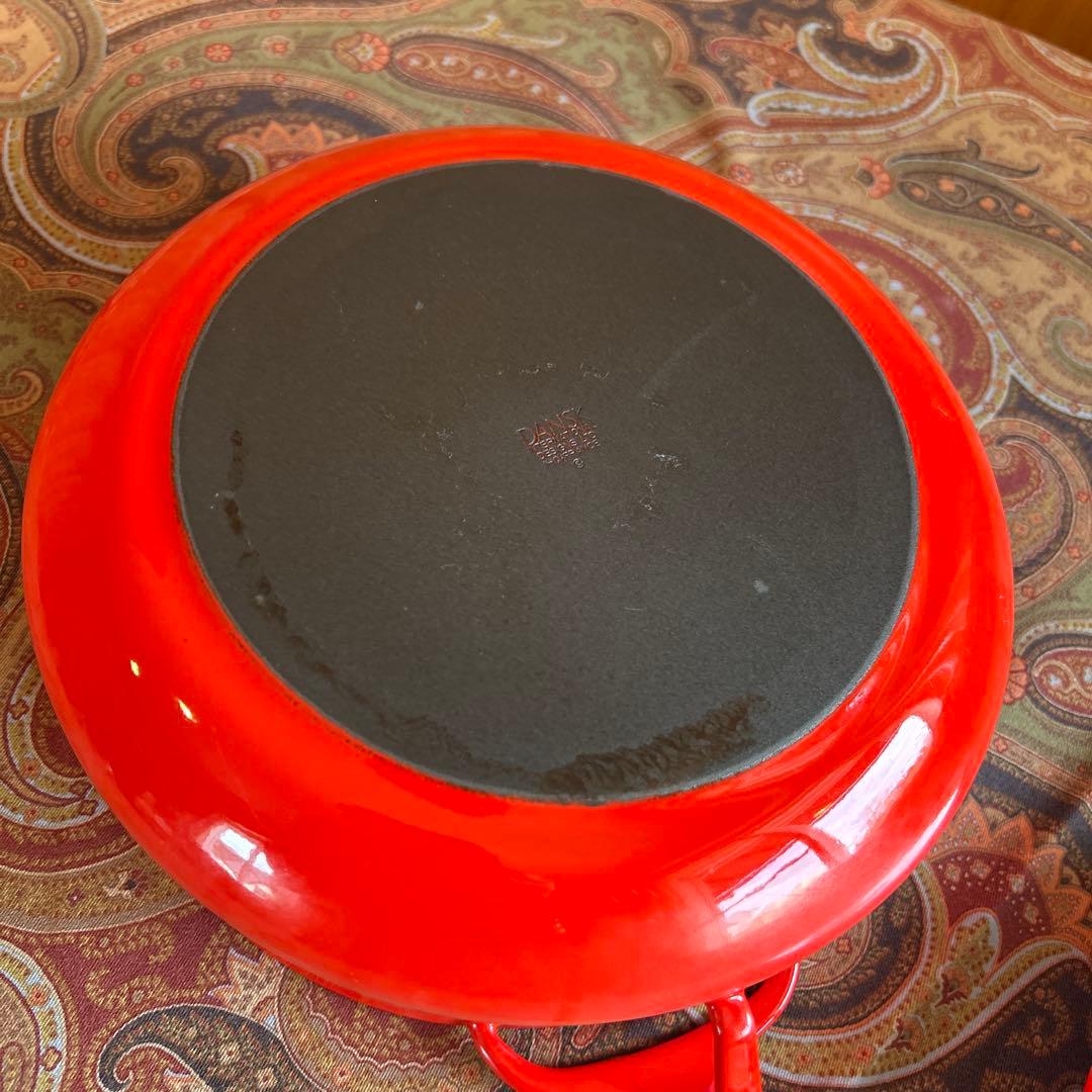 161◆DANKS 中型22cm 両手鍋　赤いホーロー　鍋　蓋付