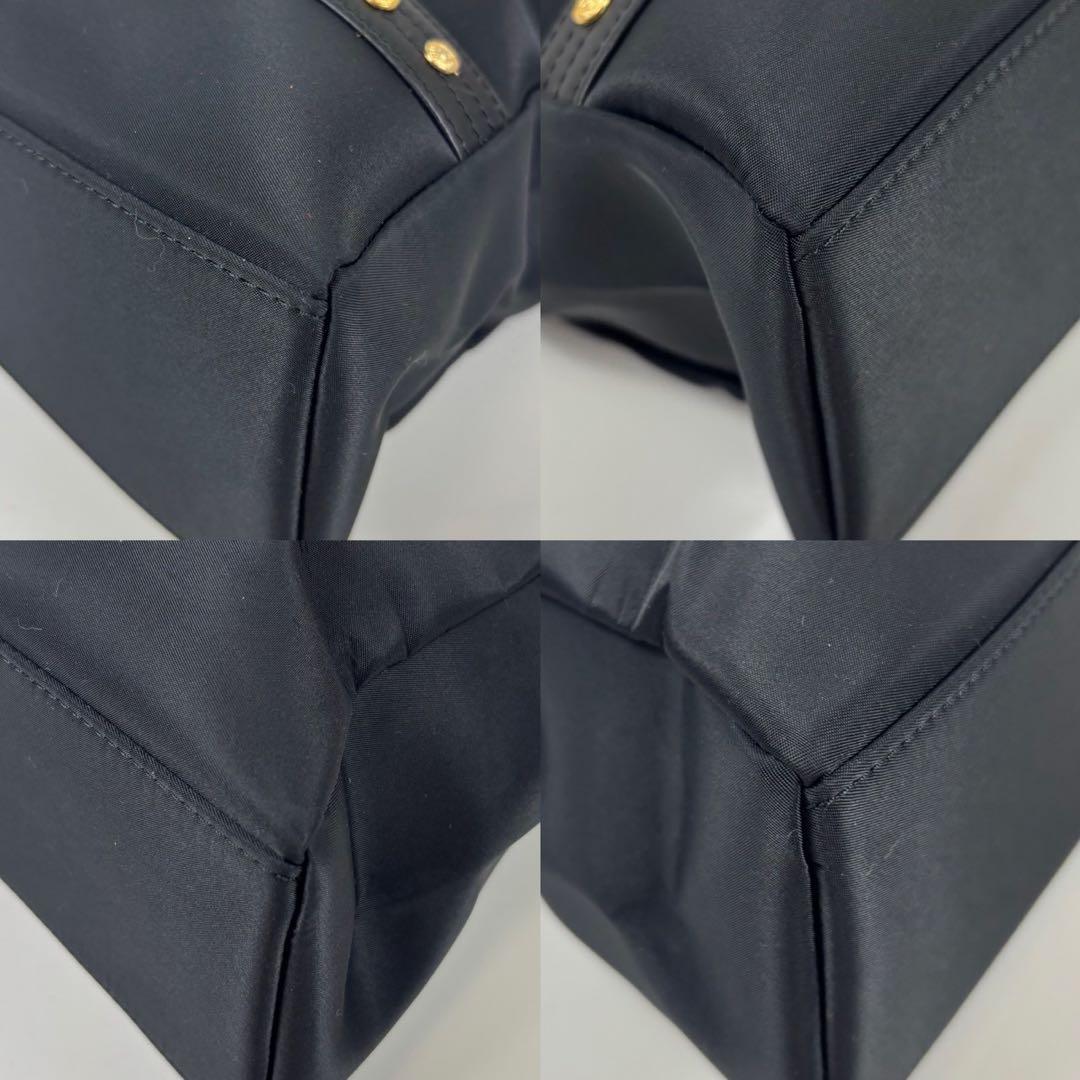 VERSACE サンバースト ナイロン レザー トートバッグ 肩掛け 黒色