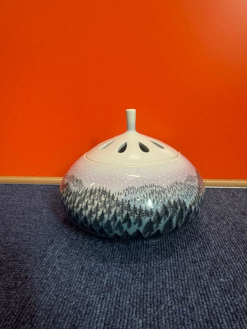 1680 有田焼 藤井朱明作 朝日雪香炉 染付樹海図細密絵付　未使用