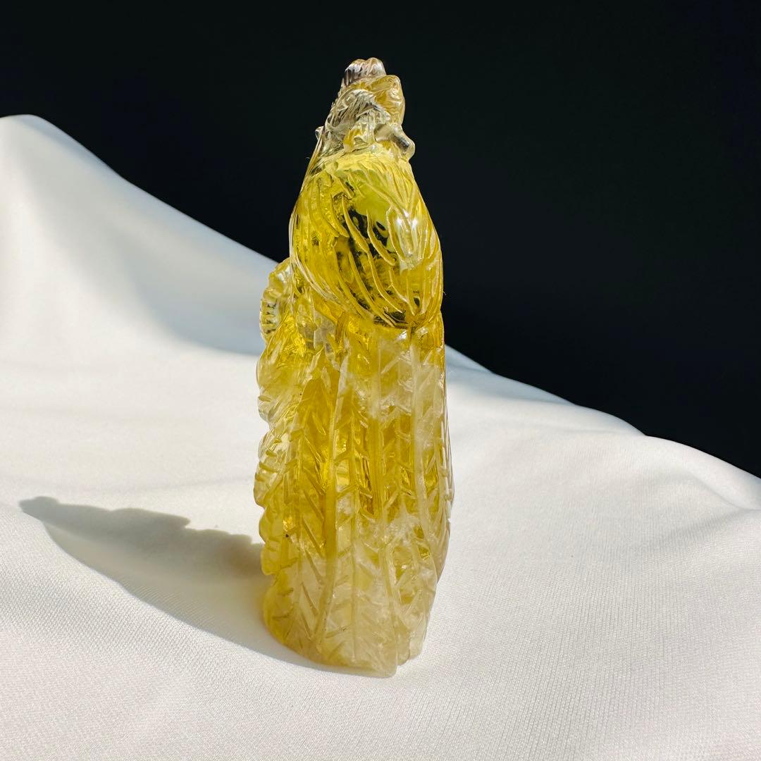 天然石 シトリンの鳳凰　置物　彫り物D.12