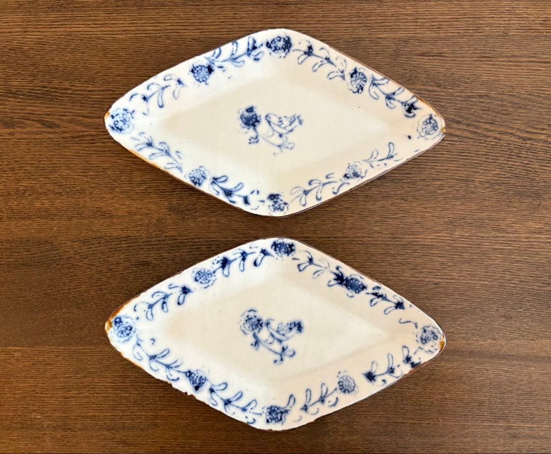 伊藤聡信　白釉印判菱皿　2枚セット