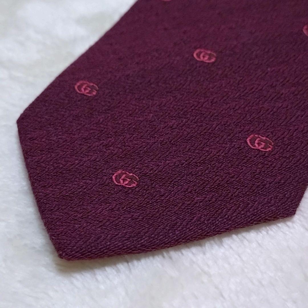 極美品■GUCCI　グッチ　ネクタイ　ワインレッド系　GG柄