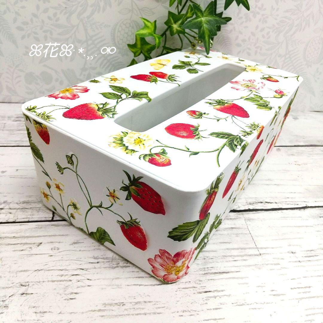 デコパージュꔛ‬ꕤBOXティッシュケース♡苺♡リメイク♡インテリア雑貨