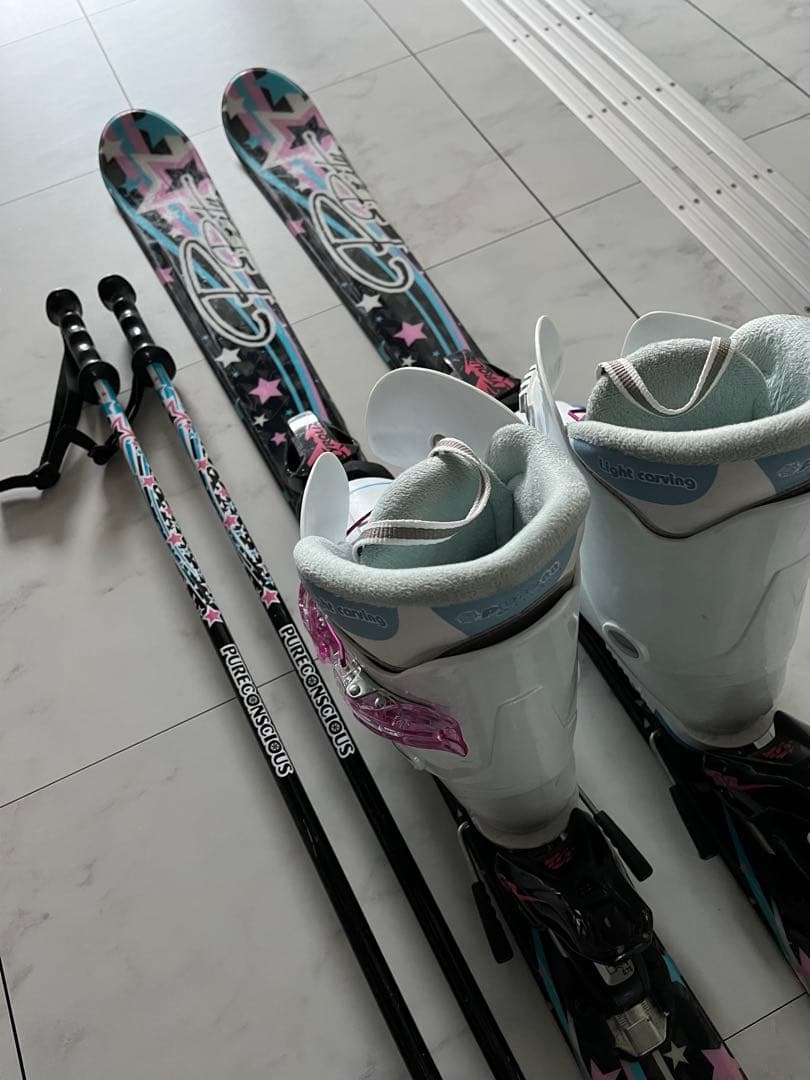 スキー板120 ブーツ22 ストック付き　ジュニア　PURECONCIOUS