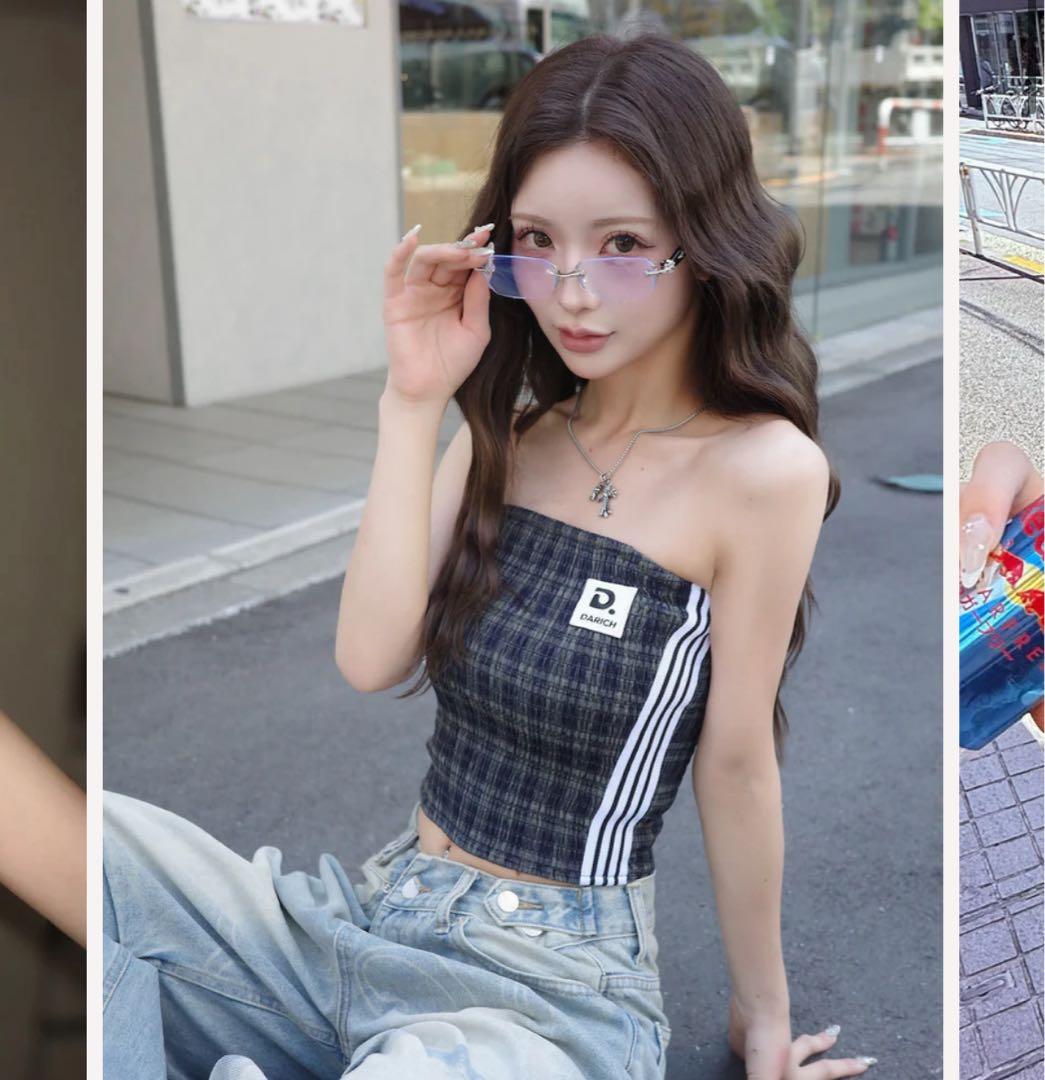 ダーリッチ　リメイクライクチェックベアトップ