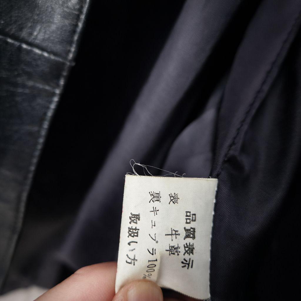 本革 牛革 キュプラ裏地 ノーカラー ロング丈 レザージャケット 黒