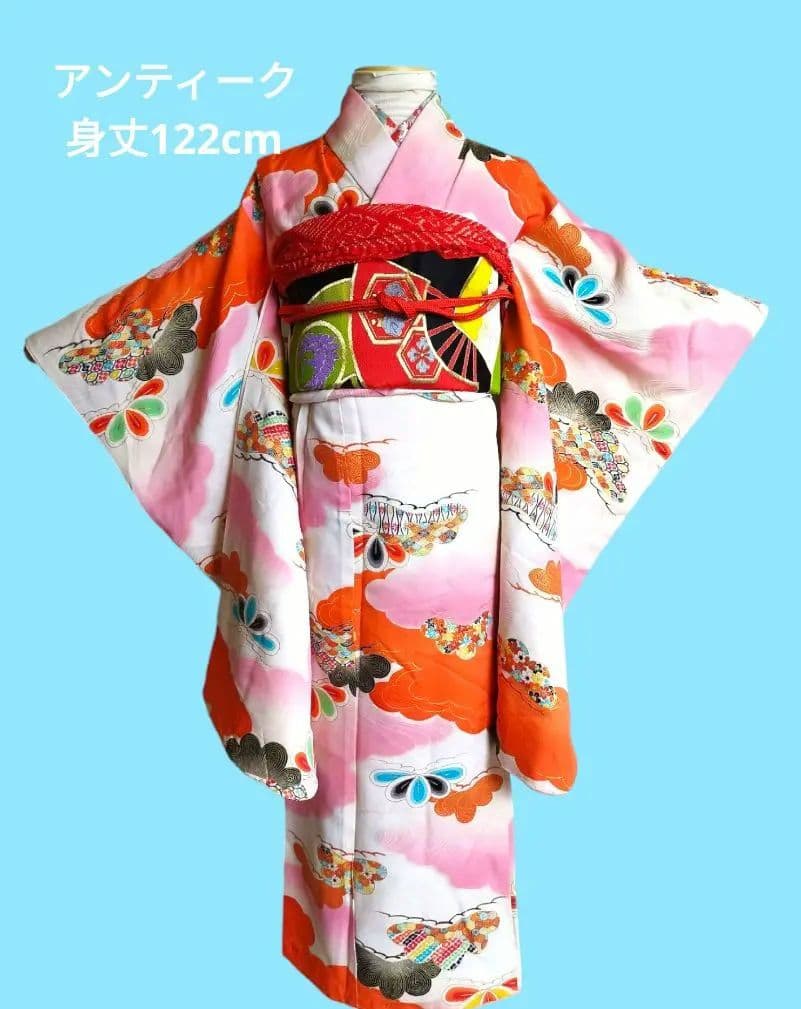 アンティーク白地の着物と袋帯セット