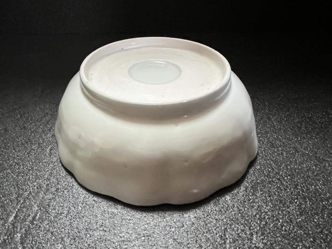 古伊万里　輪花　高台　なます皿　染付　山水　家屋　７客