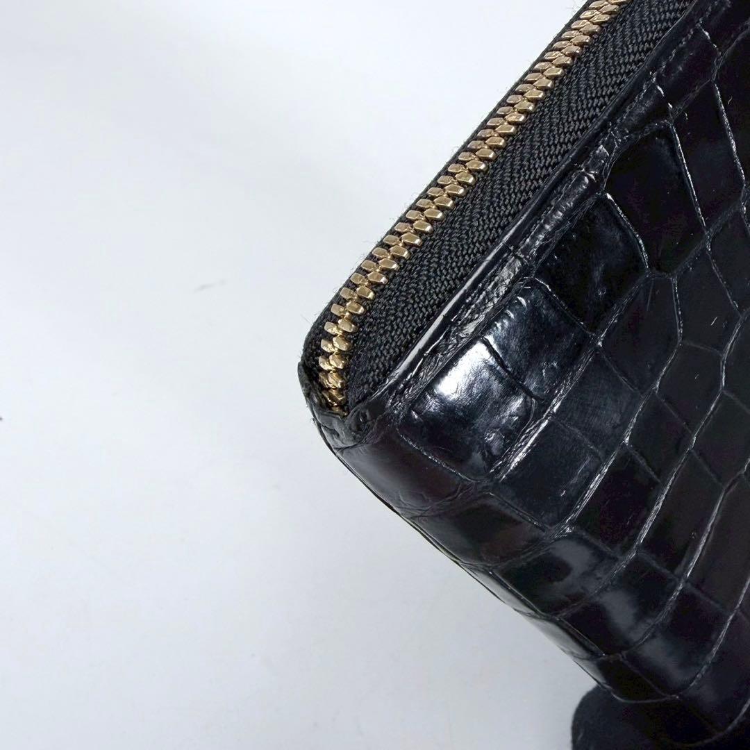 【美品】池田工芸　クロコ　ラウンドファスナー　ロングウォレット　ゴールドパイソン