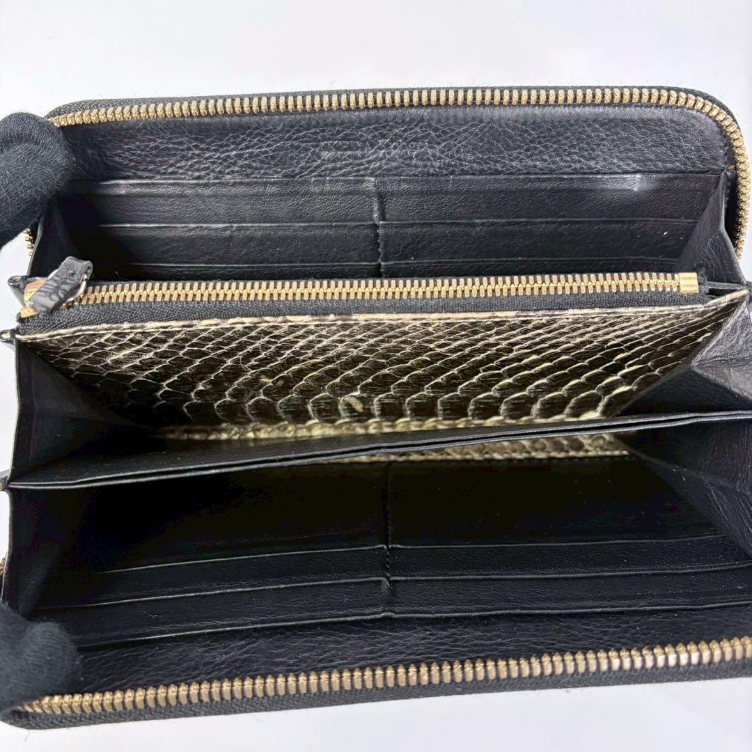 【美品】池田工芸　クロコ　ラウンドファスナー　ロングウォレット　ゴールドパイソン