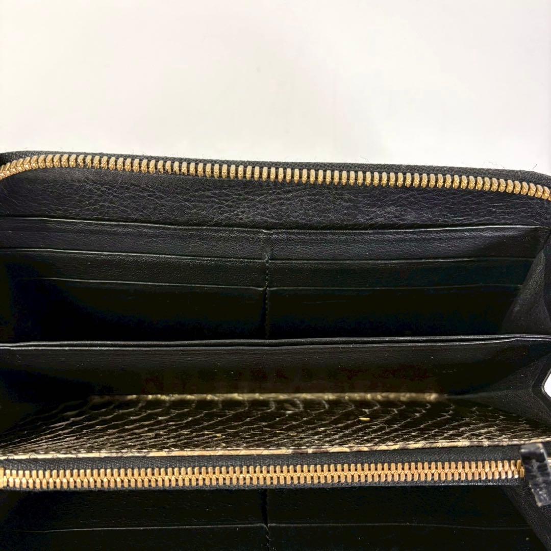 【美品】池田工芸　クロコ　ラウンドファスナー　ロングウォレット　ゴールドパイソン