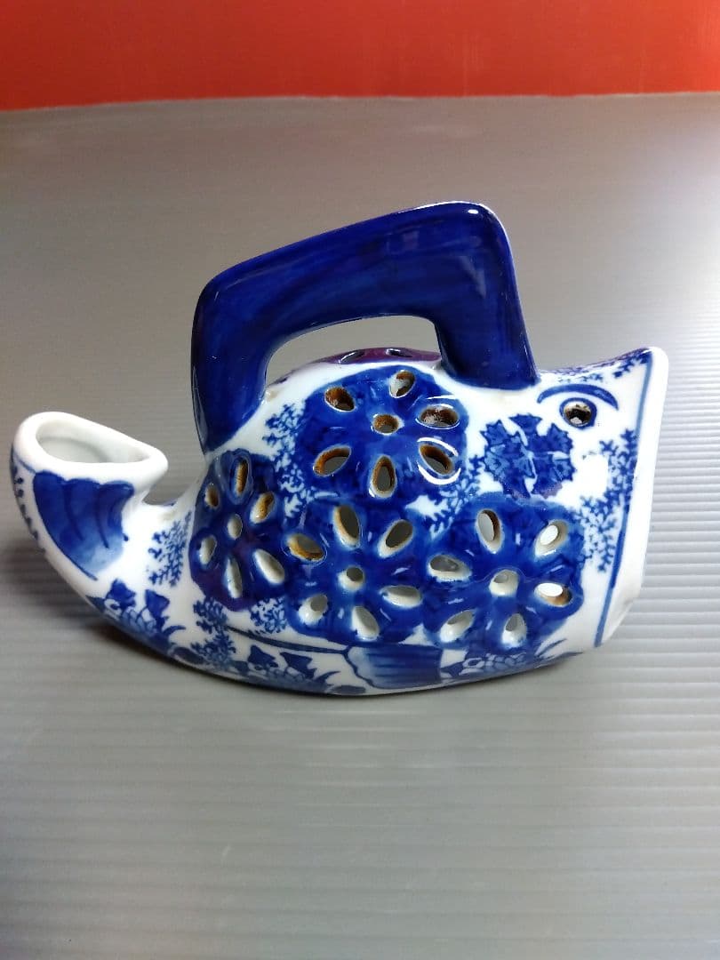 「大魚型の藍染焼き香炉親子」２点セット